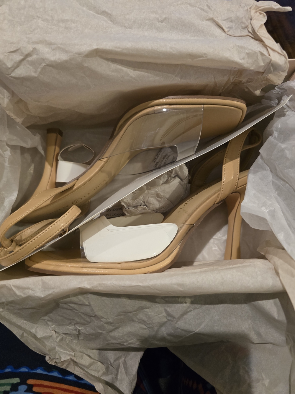 Chinese Laundry Beige Clear-Strap Mid Block Heels